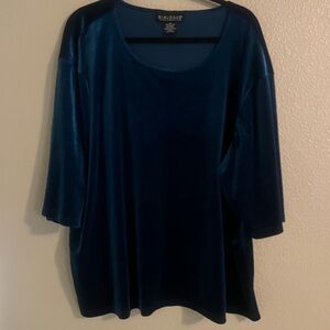 Dialogue Women's Velvet Long Sleeve Top in Deep Teal Blue